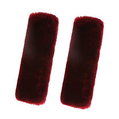 U&M 2 Pack Genuine Sheepskin Auto Seat Belt Cover for Adult Youth Kid Toddlers -Soft Warm Car, Truck, SUV, Camera Backpack Strap Shoulder Pad Wool Fluffy - color: Wine red