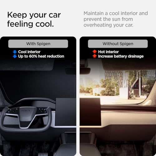 Spigen Front Windshield Sunshade for All Tesla Model S Cryoshade with UV Protection for Tesla Model S 2025/2024/2023 (2012 to Current) - size: Model S