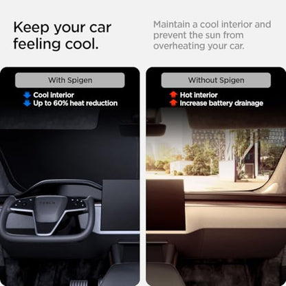 Spigen Front Windshield Sunshade for All Tesla Model S Cryoshade with UV Protection for Tesla Model S 2025/2024/2023 (2012 to Current) - size: Model S