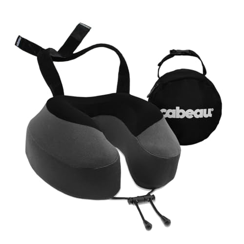Cabeau Evolution S3 Travel Pillow - Memory Foam Neck Pillow for Airplane and Long Flights with Seat Straps for Head and Neck Support, 360 Degree Support (Steel Grey) - color: Steel Grey