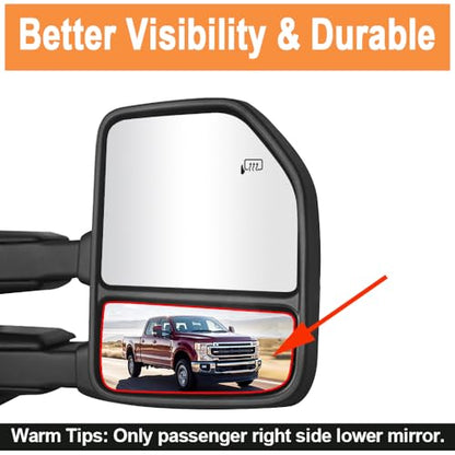 Senzeal Passenger Side Heated Lower Mirror Glass Replacement for Ford F150 Truck 2015-2020 Ford F250 F350 Super Duty F450 F550 Truck 2017-2022 Towing Mirror FL3Z17K707J (Right Side) - size: Passenger Lower Side (Right)