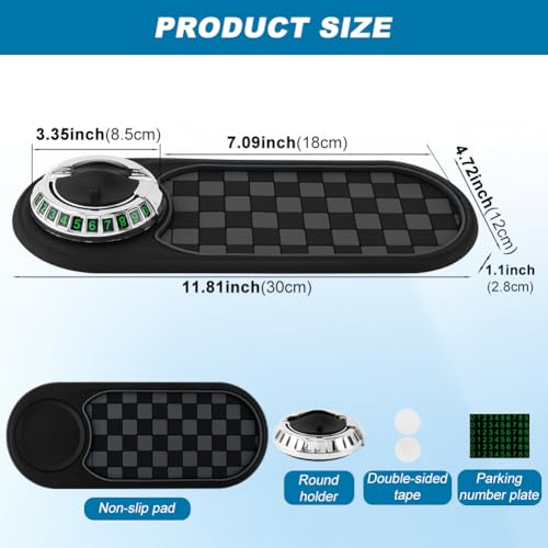Multifunction Car Anti-Slip Mat, Car Dashboard Mobile Phone Holder, Anti Slip Mat Phone Holder and Temporary Parking Number Pad - Secure Storage for Sunglasses, Keys, Gadgets - color: Black