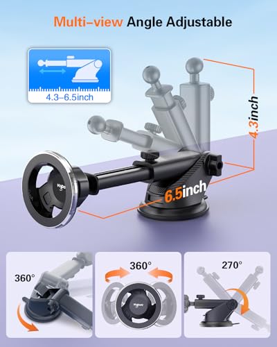 volport for Magsafe Car Mount [Dashboard & Windshield]: Universal Dash Magnetic Phone Holder [360° Rotatable Suction Cup], Strong Window Magnet Mobile Stand for iPhone Samsung Mag Safe Cell Phone Case - style: Dash Mount