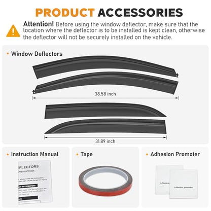 Shatterproof Taped-On Window Deflectors for Chevrolet (Chevy) Equinox 2018-2024, Rain Guards, Window Visors for Cars, Vent Deflector, 4pcs - size: For 2018-2024 Equinox