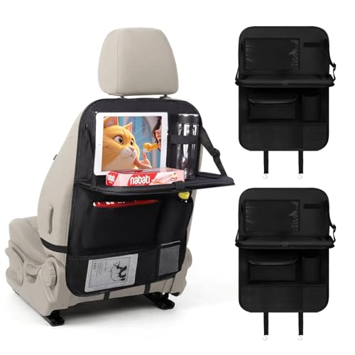 2PCS Car Backseat Organizer with 10" Tablet Holder, Waterproof Oxford Fabric Auto Back Seat Protector Kick Mat, Multi-Pocket Back Seat Organizer Storage, Travel Car Accessories (With Tray) - color: With Tray