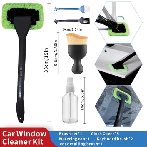 10pcs Car Windshield Cleaning Tool, Windshield Cleaner with 5 Washable and Reusable Microfiber Pads and Extendable Handle, for Auto Glass Wiper (Green（10pcs）) - size: Green（10pcs）