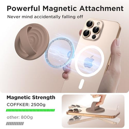 Magnetic Phone Grip Ring Holder, Liquid Silicone Magnet Cell Phone Grip Finger Loop, Compatible with Magsafe, Back of Phone for iPhone 17/16/15/14/13/12 Series, Light Brown - color: Light Brown