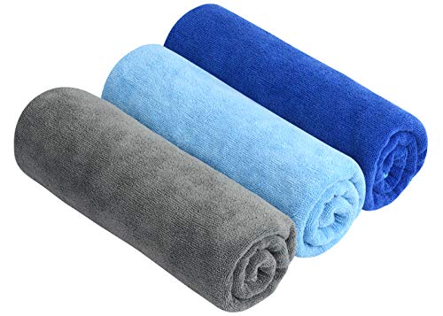SINLAND Microfiber Gym Towels Super Absorbent Compact Travel Workout Towel Quick Dry Camping Sweat Towel for Sports Beach Swimming Backpacking Hiking and Yoga Men Women 16 Inch X 32 Inch - color: Light Blue+blue+grey