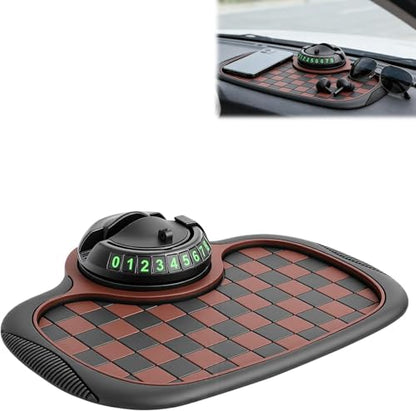 Multifunction Car Anti Slip Dashboard Mat with 360° Rotatable Phone Holder, Temporary Parking Number, Organizer for Phone Sunglasses Keys (Brown) - color: brown