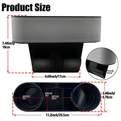 Car Cup Holder Expander Organizer,Multifunctional Cup Drink Holders with PU Leather Cover,Side Insert Center Console Seat Gap Filler Storage Box for Mug Bottle CellPhones Coffee Coasters Cards - color: Thin Grey