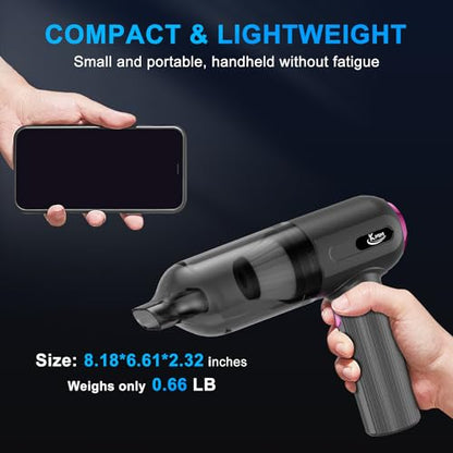 KMM Handheld Car Vacuum Cleaner, 4 in 1 Vacuum Cleaner 16000Pa Air Duster, 3-Speed Adjustable 120W High Power Vacuum Cleaner with LED Light and Multi-Nozzles for Car, Home, Office, Pet - color: Gray