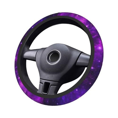 Purple Galaxy Steering Wheel Cover Purple Starry Sky Steering Wheel Cover Galaxys Breathable Universal for 15 Inch Anti-Slip Car with 2 Pieces Car Coasters Suitable for Men Women Galaxys - color: Purple Galaxy