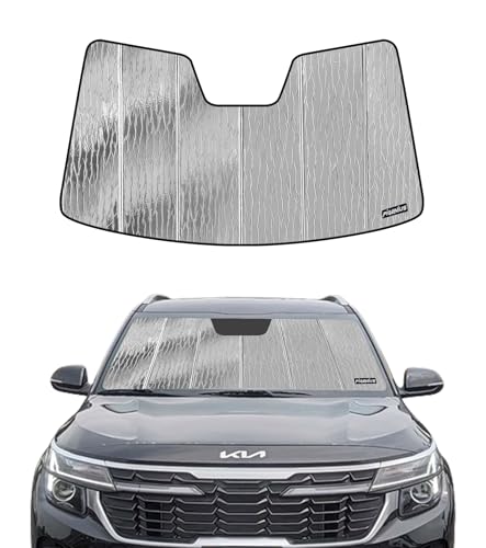 Pigenius Windshield Sun Shade for Kia Seltos 2020-2026 (LX/S/EX/SX) X-Line, Reversible Silver/Black - size: for Kia Seltos 2020-2025