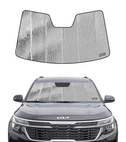 Pigenius Windshield Sun Shade for Kia Seltos 2020-2026 (LX/S/EX/SX) X-Line, Reversible Silver/Black - size: for Kia Seltos 2020-2025