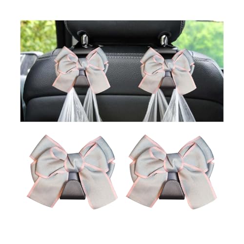 Mandark 2PCS Car Seat Headrest Hooks, Cute Bow Vehicle Hooks for Purses and Bags, Automotive Purse Hook Hanger Interior Decoration Accessories, Universal for SUV, Sedan, Truck (Gray Line) - color: Gray