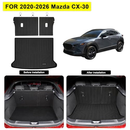 Cargo Mat for 2020-2025 2026 Mazda CX-30 with Backrest Mat,TPE All Weather Protection for CX30 Trunk Mat Covering The Backrest Mat with Velcro Fastener Accessories,Black - size: 2020-2026 CX-30 2-in-1 cargo mat