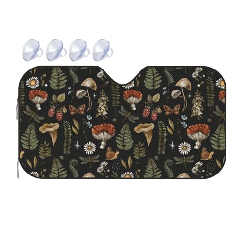 Windshield Sun Shade Vintage Magic Mushroom Leaf Forest Car Front Window Sunshade Blocker UV Visor Retractable Automotive Sunshades for Vehicle SUV Truck Protector 55x30 inch - color: A092, size: M:55x30 inch