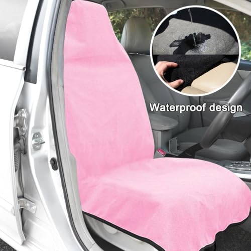 DXNQ Waterproof Car Towel Seat Cover, Sweating Non-Slip Premium Towel Carseat Cover Protector, Universal Soft Machine Washable Car Truck SUV Front Seat Cover for Gym Workout Beach Hiking (Pink) - color: Pink, 1pc, Front
