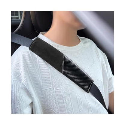 2PCS Car Seat Belt Cover, Soft Carbon Fiber Suede Breathable Vehicle Seat Strap Shoulder Cushion, Comfortable Automotive Interior Seatbelt Mat Pad, Universal for SUV Van RV (Black) - color: Black