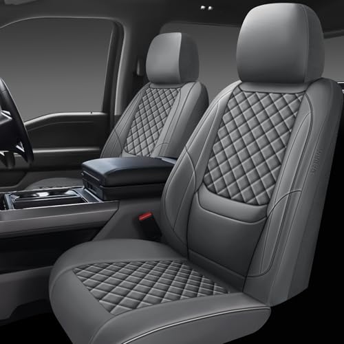 Full Coverage Leather Car Seat Covers Front Pair,Waterproof Seat Covers for Cars,SUVs Trucks, Car Seat Cushion,Car Seat Protector with 2 Seats (Grey, Front Pair(driver and passanger-2 seats)) - color: Grey, size: Front Pair(driver and passanger-2 seats)