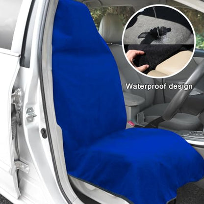 DXNQ 2PCS Car Towel Seat Cover, Waterproof Sweating Non-Slip Premium Soft Towel Carseat Protector, Universal Machine Washable Car Truck SUV Front Seat Cover for Gym Workout Beach Hiking (Blue) - color: Blue, 2pcs, Front