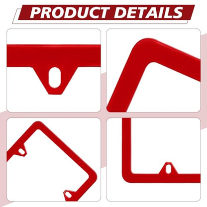 Automotive Universal 2 Pack License Plate Frames Stainless Steel License Plate Holder Covers with Screws Caps Washers Universal 4 Hole Compatible with Car Truck Exterior Accessories, Red - color: Red