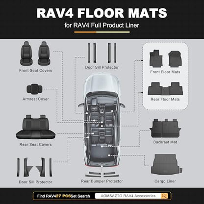 RAV4 Floor Mats AOMSAZTO Floor Liners Fit for Toyota RAV4 2019-2025 (Not Fit Hybrid): All Weather Automotive Floor Mats - 1st & 2nd Row Full Set Rubber Floor Liners - Anti Skid Car Mats - style: 2019-2025 | For Toyota Rav4 Floor Mats