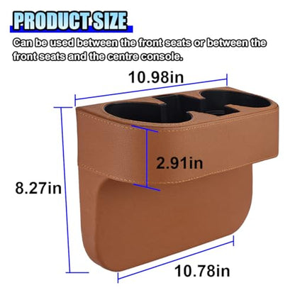 ZIMISI Car Cup Holder, PU Leather Auto Front Console Gap Filler Organizer, Multifunctional Cup Drink Holder, Car Seat Gap Filler Storage Box, Coin Bucket, Cell Mobile Phone Holder (Brown) - color: Brown
