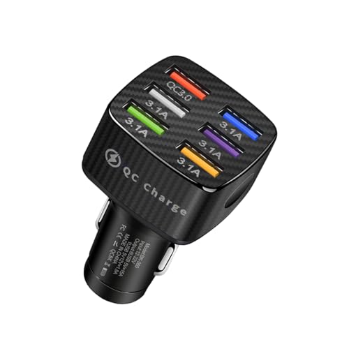 Augeny Car Charger Adapter, 6 USB Multi Port Fast Charger, Include QC 3.0 and 5 Other Ports, Auto Quick Charging Adapter for Most Cell Phones, Interior Car Accessories for SUV Truck (Black) - color: Black