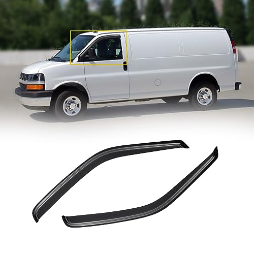Window Visors for Chevrolet(Chevy) Express/GMC Savana 1996-2025, Rain Guards Shield Vent Shade Deflector Dark Smoke for GMC Topkick C4500 C5500 03-09/ Chevy Kodiak 03-09, Tape-On, 2PCS - style: For 1996-2025 | Chevy Express/ GMC Savana | Out-Channel