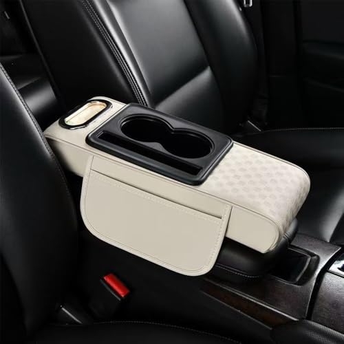 5 in 1 Car Center Console Cover, Memory Cotton Car Armrest Pad with 2 Storage Pockets, Cup Holder, Tissue Box Slot, Phone Holder, Universal Car Interior Organizer (White, Thin(14.8 * 6.1 * 2.4inch)) - color: White, size: Thin(14.8*6.1*2.4inch)