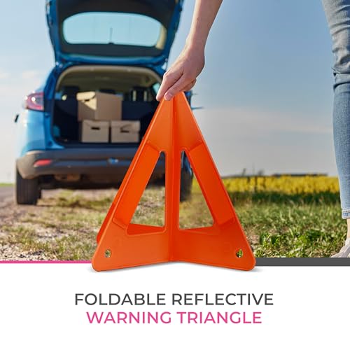 Car Emergency Kit with Air Compressor, Jumper Cables, First Aid, Tow Strap, Tire Gauge, Headlamp – Roadside Safety Kit for Women, Men, Teens (Pink) - color: Pink