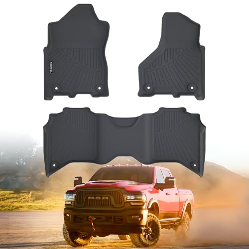 All Weather Car Floor Mats for 2019-2025 2026 Ram 2500/3500 Crew-Cab with Bucket Seat (Not for PTO KIT Models), TPE Rubber Floor Liners Anti-Slip Full Set Automotive Mats for 2024 Ram Accessories - size: Floor Mats for 2019-2024 Ram 2500/3500