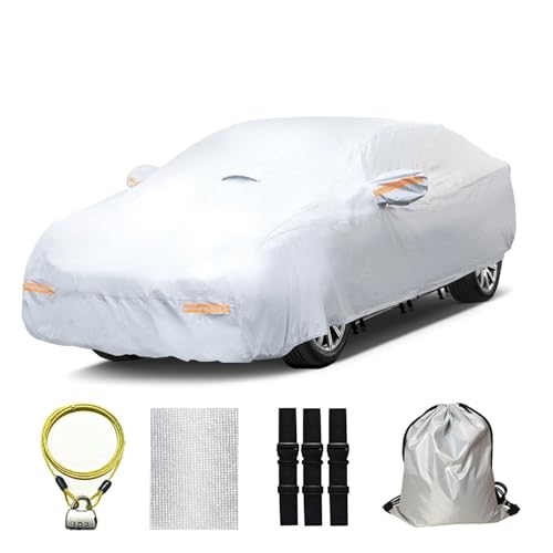 30 Layers Heavy Duty Car Cover for Automobiles All Weather Waterproof, Outdoor Snowproof UV Protection Windproof, Door Zipper, Soft Cotton Universal Car Covers (Silver, Fit Sedans 181"-190") - color: Silver Heavy Duty, size: Fit Sedans 181"-190"