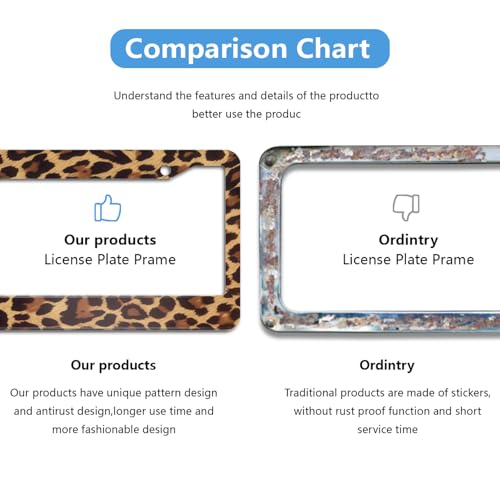 Leopard Print License Plate Frame 2pc Brown Cheetah Animal Print License Plate Frame Leopard Print Steering Wheel Cover Steering Wheel Cover Cars Aluminum with Fits Standard Us Ca Vehicles - color: Leopard Print