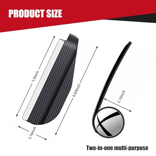 Pack-2 Car Carbon Fiber Rain Eyebrow, 2-in-1 Adjustable Wide-angle Rearview Blind Spot Mirror, Rainwater Diversion Reflective Protective Cover, Universal for Cars Side Mirror Parts (Black)