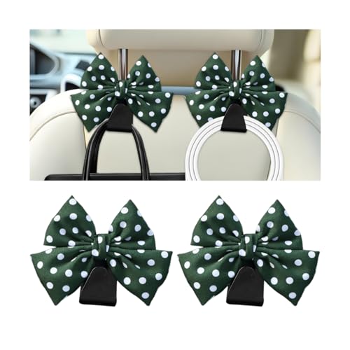 Cute Bow Car Seat Headrest Hooks, 2PCS Multifunctional Vehicle Rear Seat Hanging Hooks, Automotive Interior Seatback Storage Organizer for Purses Bags, Universal Fit (Green/Polka Dot) - color: Green/Polka Dot