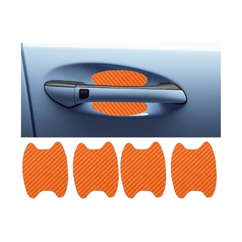 4PCS Carbon Fiber Car Door Handle Stickers, Anti-Scratches Vehicle Door Side Bowl Cup Handle Protective Film, Auto Exterior Paint Guard Decals Protecter,Universal for SUV RV Truck(Orange) - color: Orange