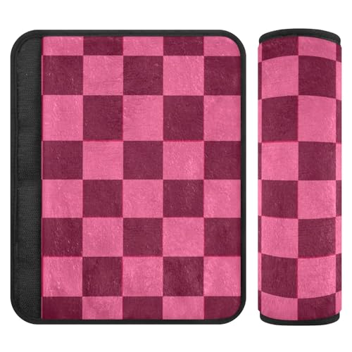 Checkered Hot Pink Seat Belt Cover Pad 2 Pcs Soft Cute Seatbelt Covers Protector Support Head Neck Shoulder Strap for Car Seats High Chair Backpack for Adults Kids Women Men 10x7.7In 2 Pack - color: Checkered Hot Pink, size: Small