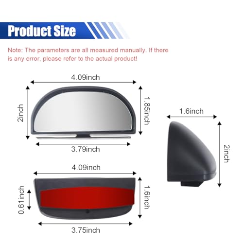 2PCS Blind Spot Mirror for Car, HD Glass Rear View Mirror, Adjustable Car Auxiliary Wide Angle Mirror, Auto Exterior Accessories Universal for Car Truck SUV (Black)