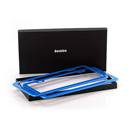 Blue License Plate Frame, Metal Thin Stainless Steel with 2 Holes Screw Cap, 2 Pack (Blue) - color: Blue