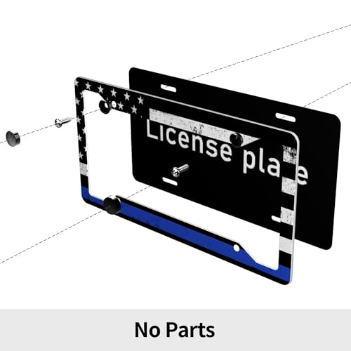 Thin Blue Line License Plate Frame - 2pc Blue Line American Flag License Plate Frames and Blues Lines Steering Wheel Cover Funny Cars Decor Aluminum Metal Frame with Fits Us Ca Vehicles - color: blue line