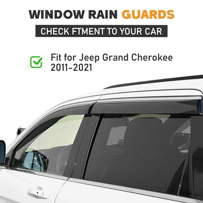 Shatterproof Taped-On Window Deflectors for Jeep Grand Cherokee 2011-2021 with Chrome Trim, Rain Guards, Window Visors for Car, Vent Deflector, 4pcs - size: For 2011-2021 Grand Cherokee