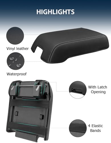 Center Console Cover for 2015-2020 F150 Accessories, F250 F350 F450 2017-2022, Expedition 2018-2024, PU Leather Middle Armrest Cusion Protector, Bucket Seat Only, Anti-Scratch, Black-Gray Stitch - size: Bucket Seat, 17-22 F250-F450, gray stitch