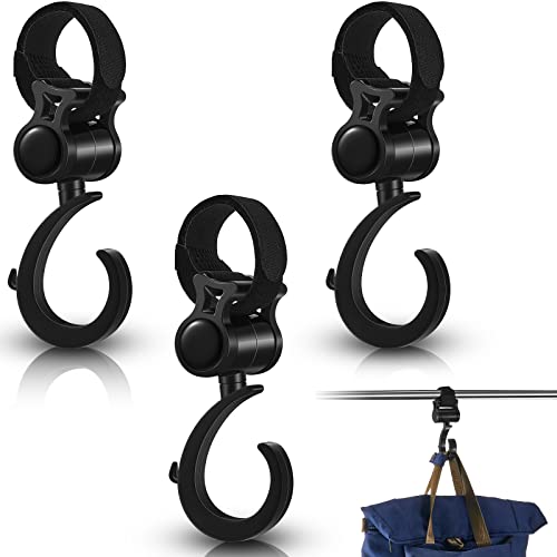 Taiyin 4 Pcs Walker Hook Hanging Multipurpose 360° Rotation Stroller Clip Diaper Bag Hanger for Walker Rollator Crutches Wheelchair Shopping Cart Car Back Seat Purses Bike Wheelchair Pushchair, Black