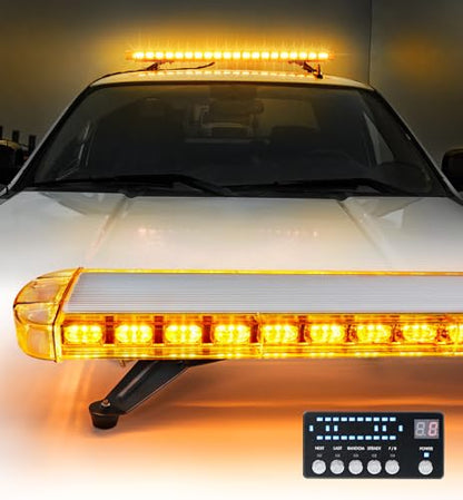 LUMENIX 48 Inch Amber LED Rooftop Emergency Strobe Lights Bar w/Adjustable Mounting Brackets, Warning Caution Security Lightbar for Construction Vehicles Law Enforcement Snowplow Tow Trucks - color: Amber
