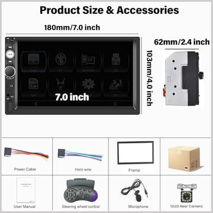 Double Din A-pple CarPlay Car Stereo with Carplay Android Auto,Bluetooth,7" HD Touchscreen 2 Din Car Radio Car Multimedia MP5 Player AUX/USB/TF Card Input Mirror Link,FM,SWC+12 LEDs-Backup Cam Mic USB - style: Model 1
