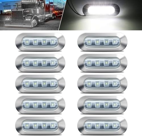 ALFU 10PCS White DC12V-24V 4 LED Side Marker Indicator Lights Lamp Front Rear Tail Clearance Lamp Interior Lights with Chrome Bezel Universial for Auto Car Bus Truck Lorry Trailer Boat Deck Courtesy - color: White(10PCS)