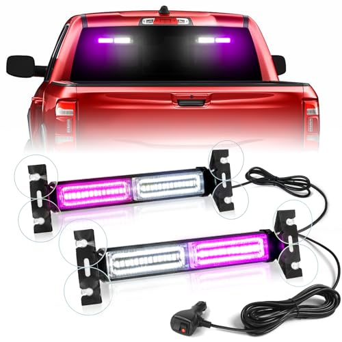 HLauto 1002L Emergency Strobe Traffic Advisor Light Bar: 40 LED Dash Safety Warning Flashing Light, Front/Rear Windshield for Construction Vehicle, Tow/Plow Truck (2x10.7inch, Purple White) - color: #08 Purple/White
