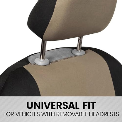 BDK PolyPro 2-Pack Front Car Seat Covers Set in Beige/Black - Front Seat Covers for Cars Trucks Vans SUVs Sedans, Easy to Install Front Car Seat Cover Protection, Universal Fit Car Accessories - color: Beige